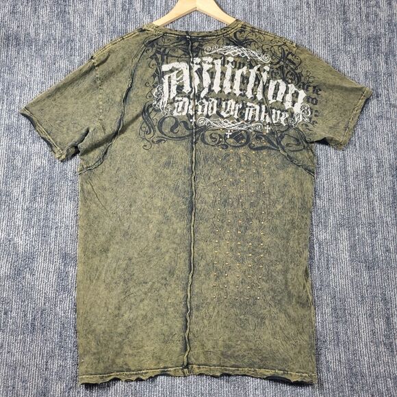 Affliction Dead Or Alive Shirt Men's XL Brown Copper Crewneck Beaded Rockabilly - Picture 8 of 12
